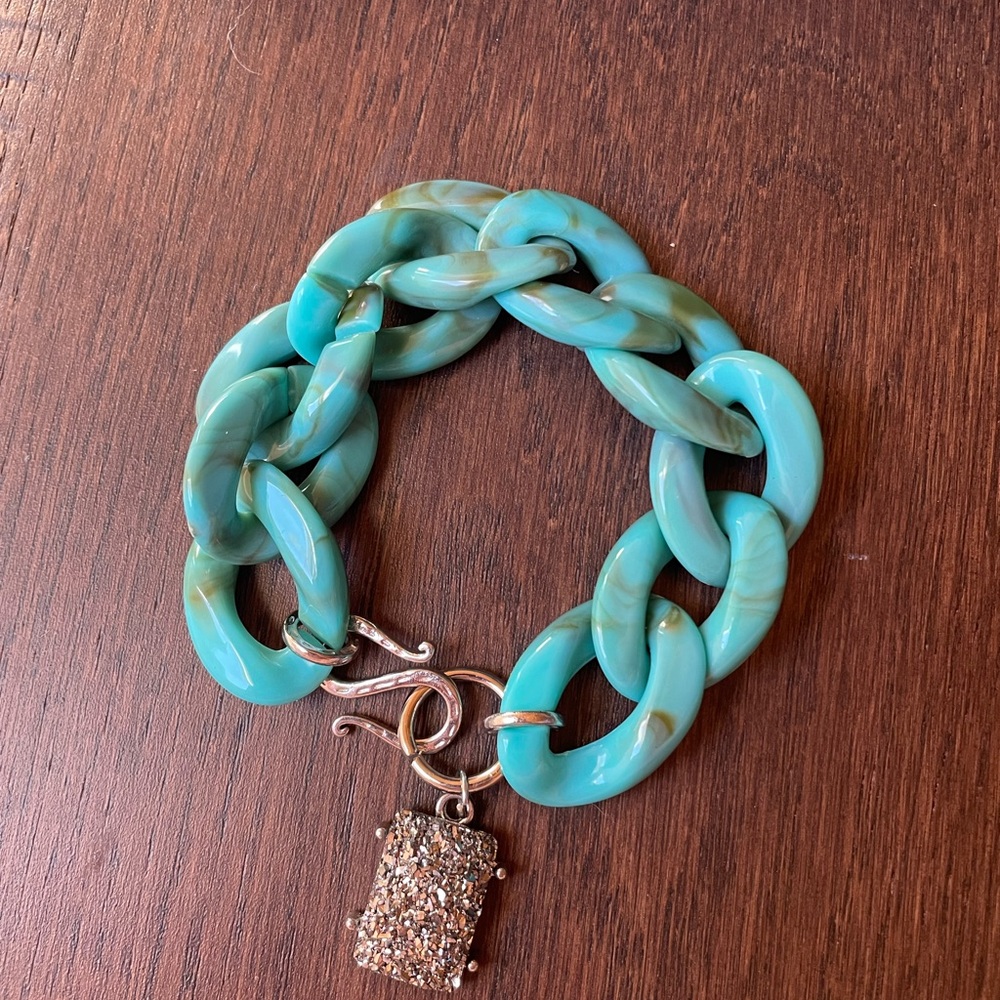Turquoise Chain Bracelet with Gold Charm